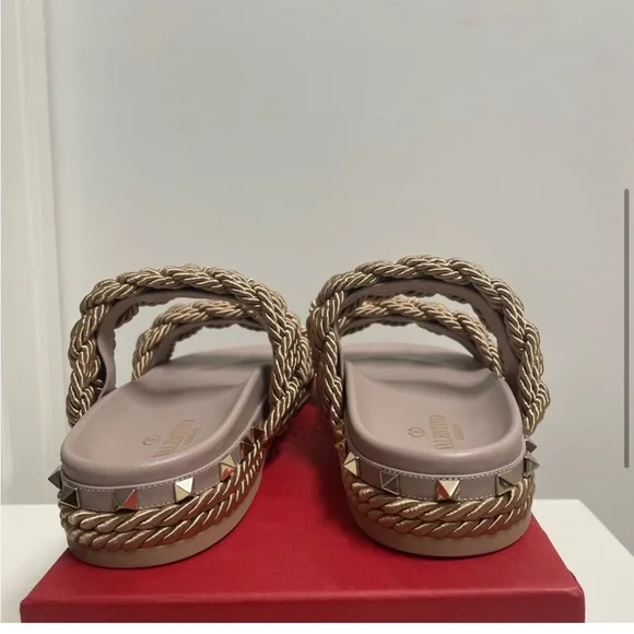 Valentino Rockstud Espadrille Braided Slides - Picture 3 of 8